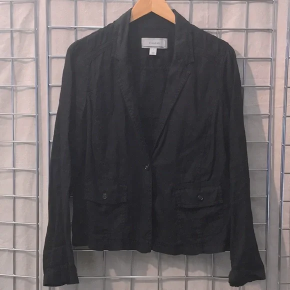 Linen blazer jacket w one button - Picture 1 of 4